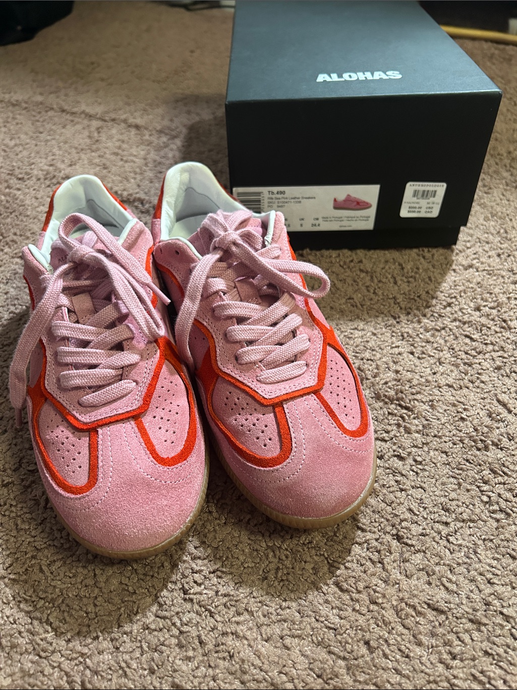 Alohas Pink Suede Sneakers With Red Trim